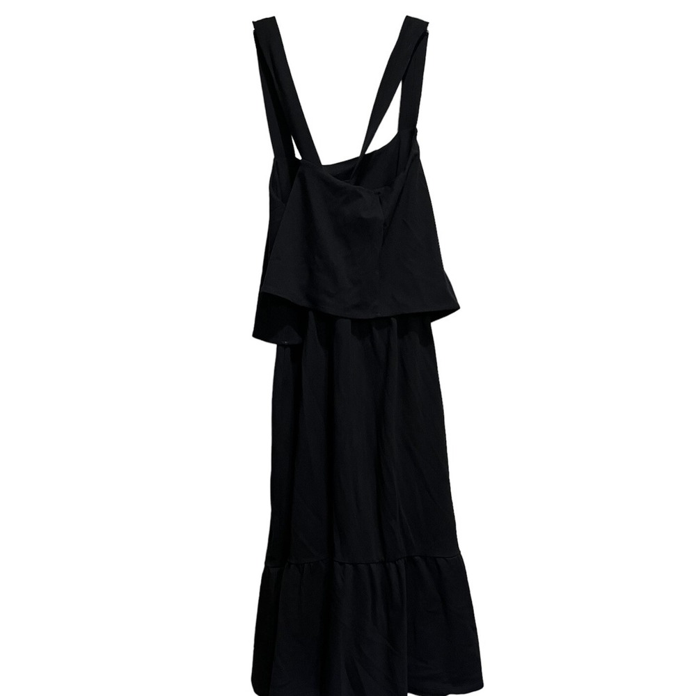 J.Jill Women's S Midi Sundress Black Elastic Waist Ruffle Hem Versatile